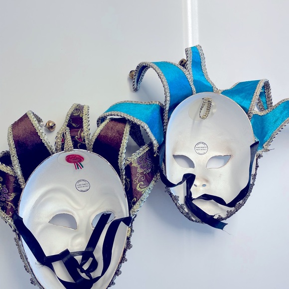 Set Pair of Venetian Masks Male and Female Made in Italy Mardi Gras Mask - Picture 6 of 6